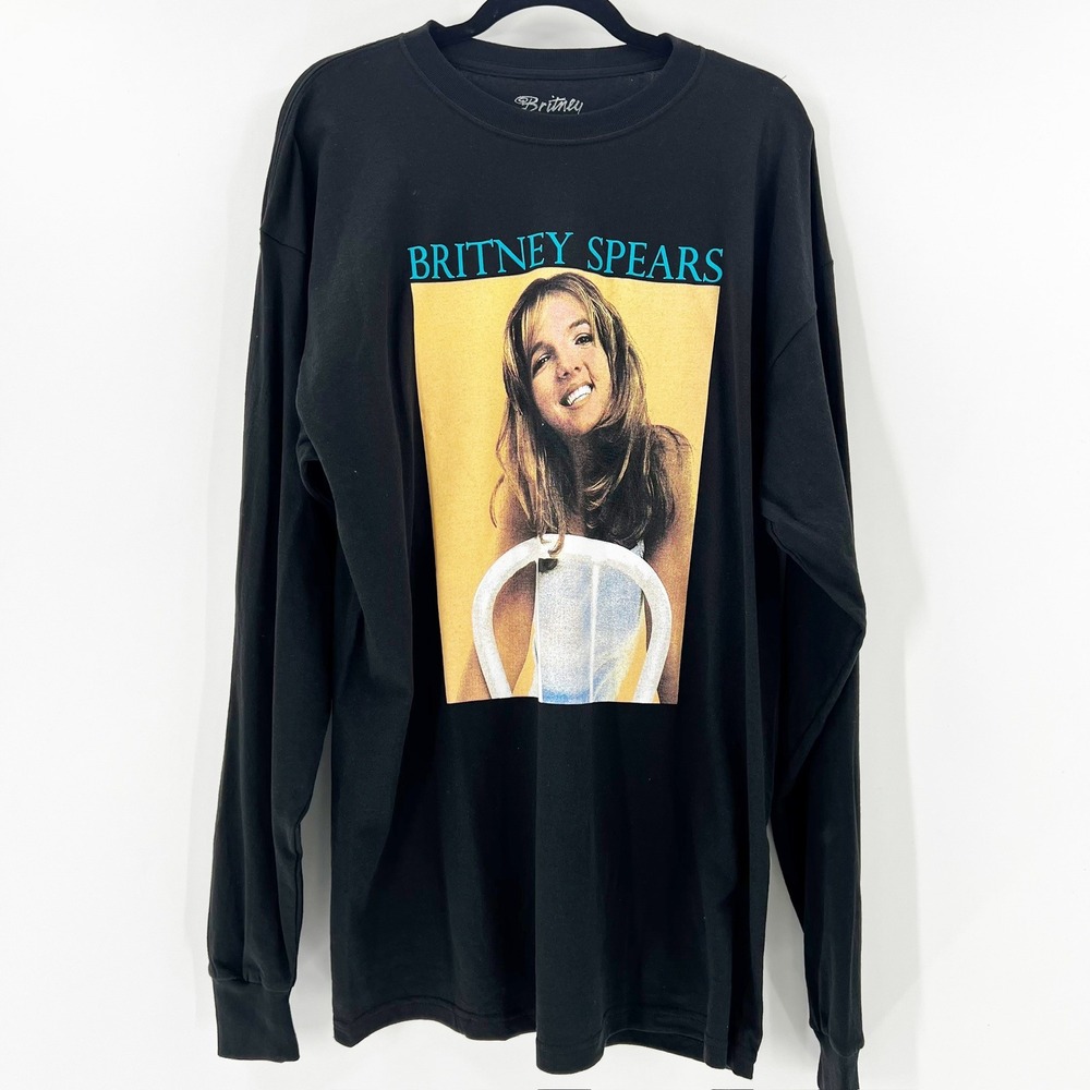 Britney Spears 2021 Graphic Long Sleeve T Shirt Black 1XL Pop Star Y2K